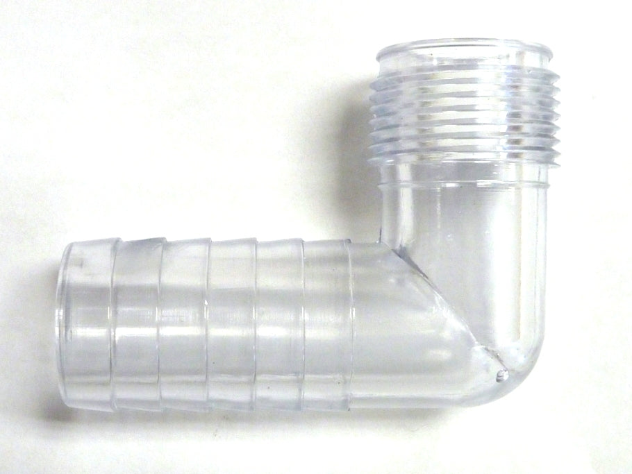 Forespar Elbow 1" Barb to 1-1/8" Connector Male Threads Clear